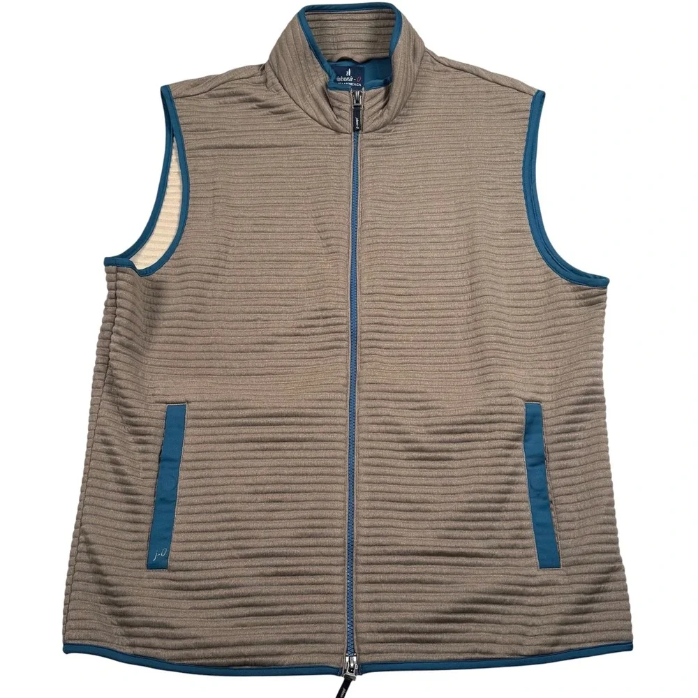 Johnnie O Notch Vest Mens Large Birch Beige Gray Full Zip Ribbed JMVT1630